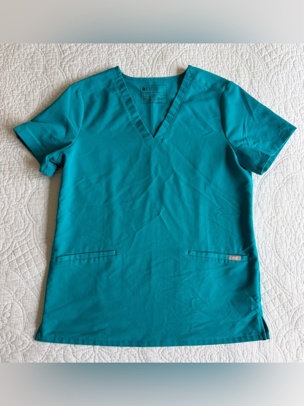 FIGS Technical Collection Casma Three-Pocket Scrub Top Teal Womens Small PO 1773